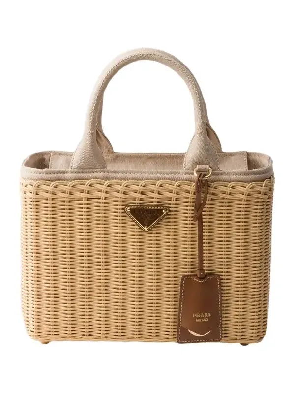 Women's Medium Wicker and Canvas Tote Bag Women's Medium Wicker and Canvas Tote Bag