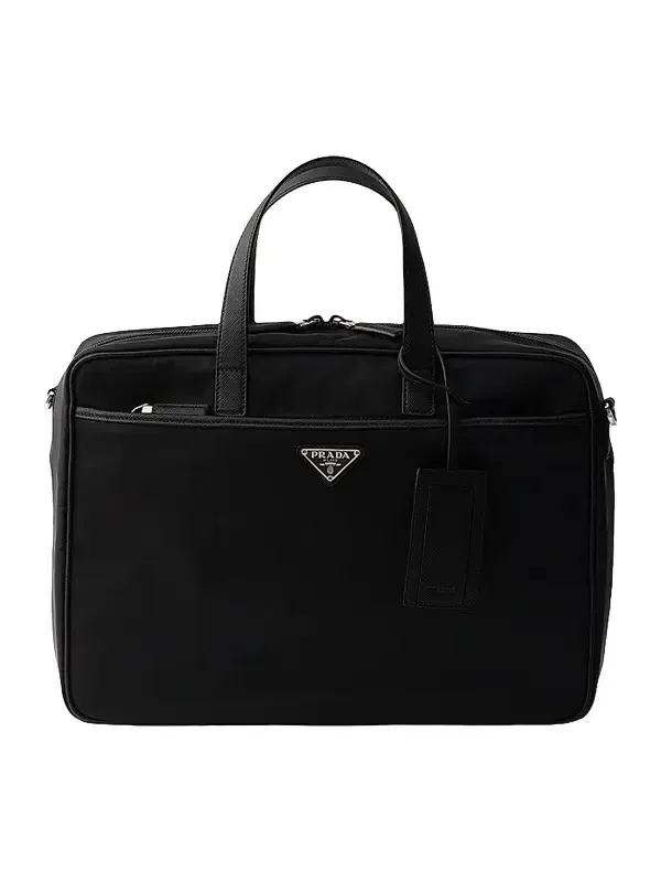 Men's Re-Nylon and Saffiano Leather Work Bag