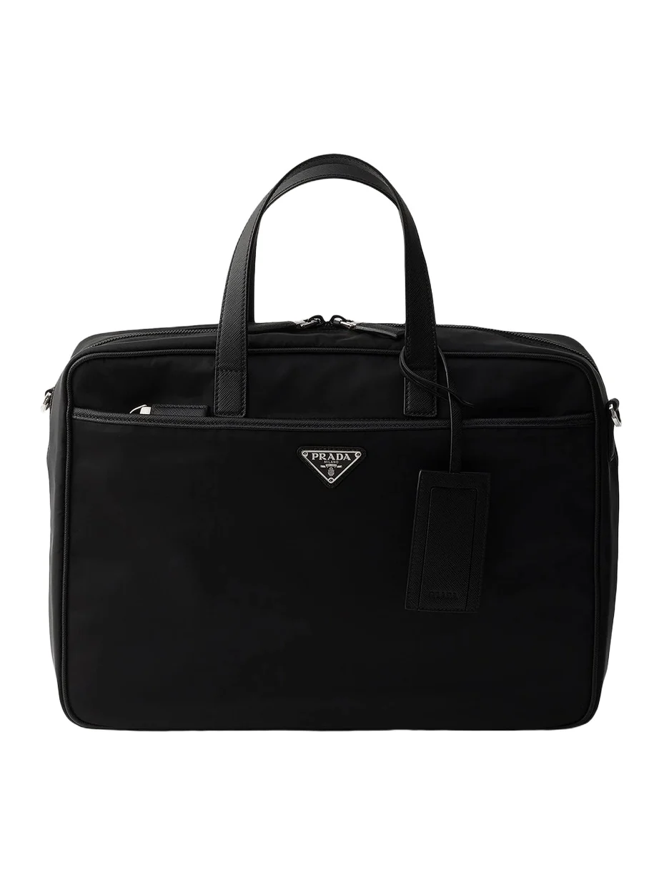 Men's Re-Nylon and Saffiano Leather Work Bag Men's Re-Nylon and Saffiano Leather Work Bag