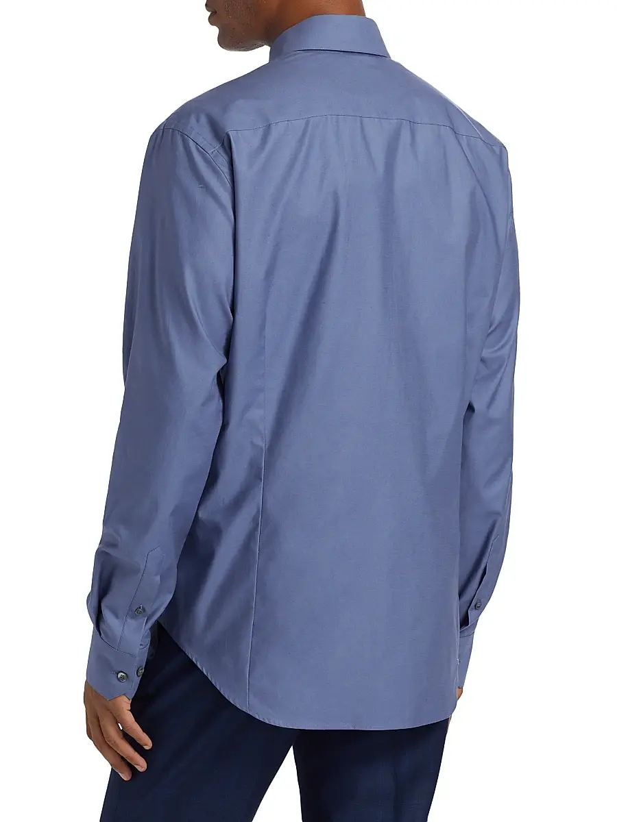 Giorgio Armani Men's Shiny Cotton Button-Front Shirt - Blue | Thumbnail 5 Giorgio Armani Men's Shiny Cotton Button-Front Shirt - Blue | Thumbnail 5