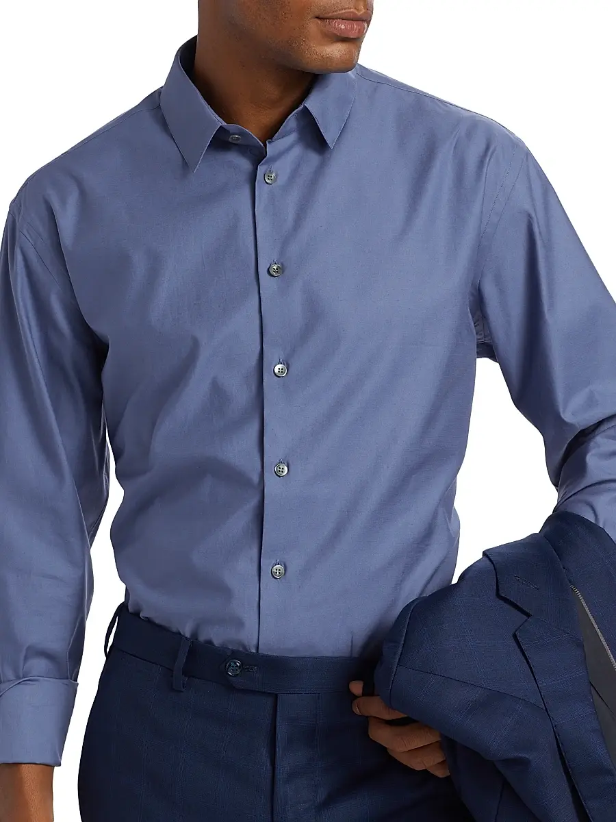 Giorgio Armani Men's Shiny Cotton Button-Front Shirt - Blue | Thumbnail 6 Giorgio Armani Men's Shiny Cotton Button-Front Shirt - Blue | Thumbnail 6