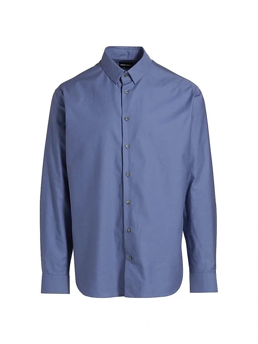 Giorgio Armani Men's Shiny Cotton Button-Front Shirt - Blue | Image 1 Giorgio Armani Men's Shiny Cotton Button-Front Shirt - Blue | Image 1