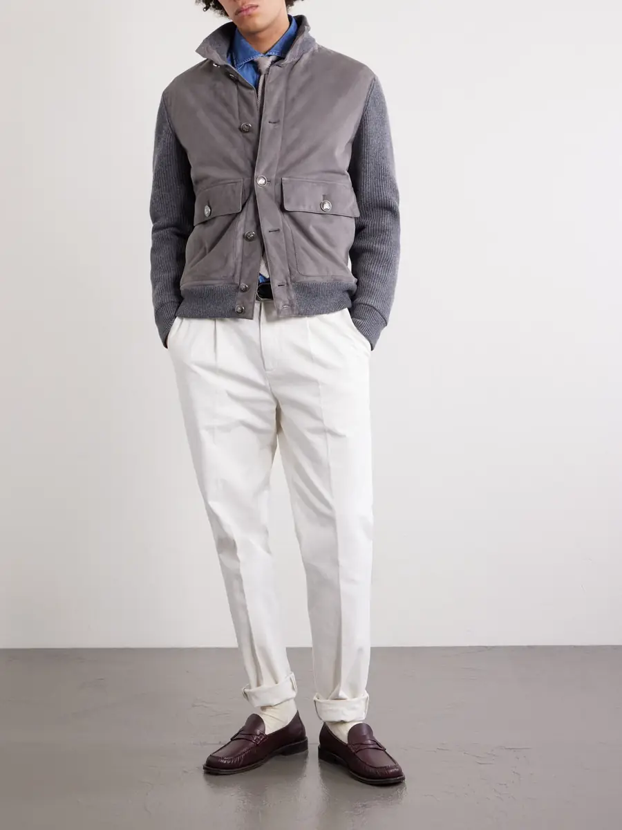 Brunello Cucinelli Cashmere-Trimmed Suede Jacket - Men | Thumbnail 2 Brunello Cucinelli Cashmere-Trimmed Suede Jacket - Men | Thumbnail 2