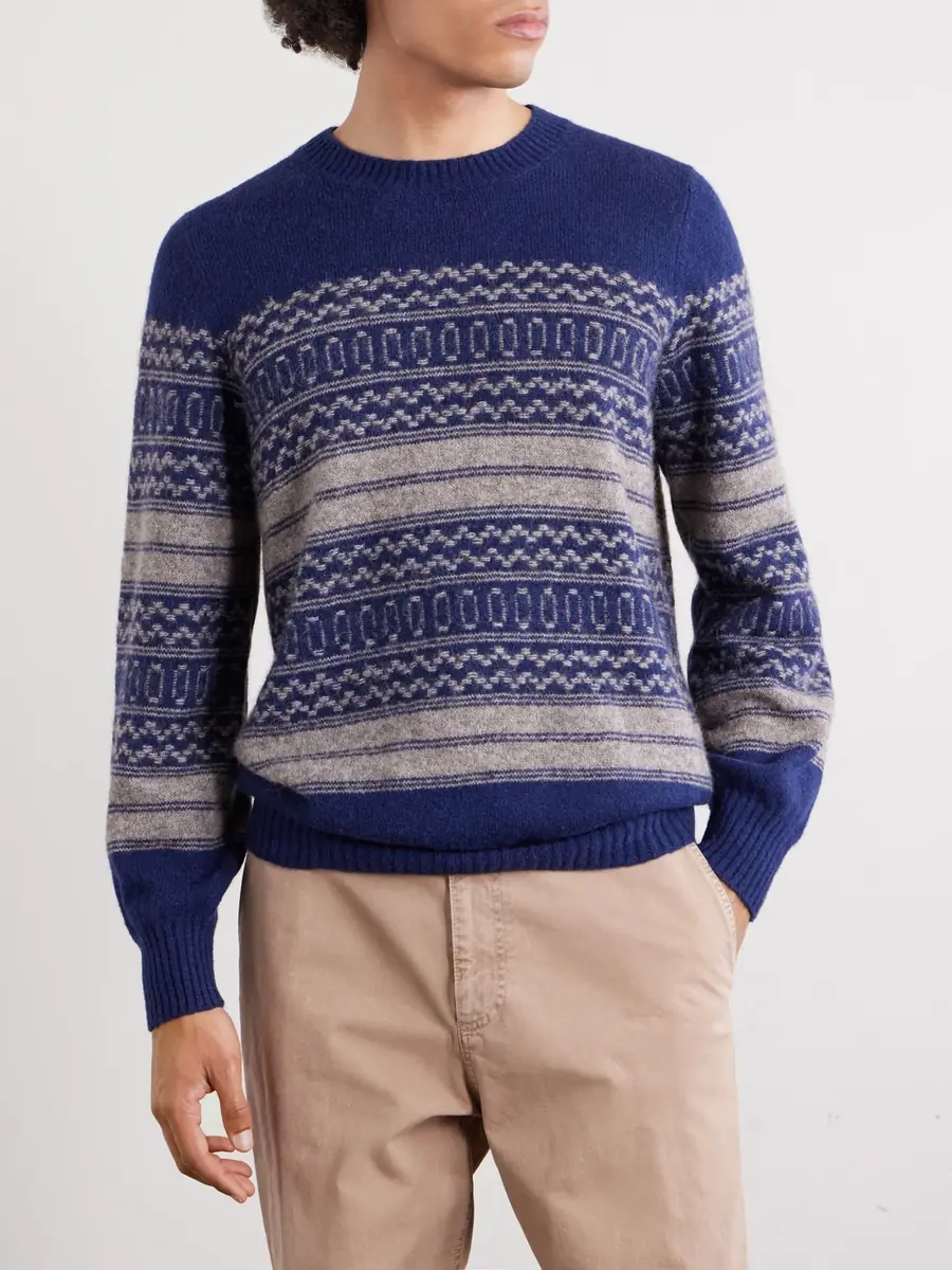 Brunello Cucinelli Fair isle Brushed-Knit Alpaca-Blend Sweater - Men | Thumbnail 3 Brunello Cucinelli Fair isle Brushed-Knit Alpaca-Blend Sweater - Men | Thumbnail 3
