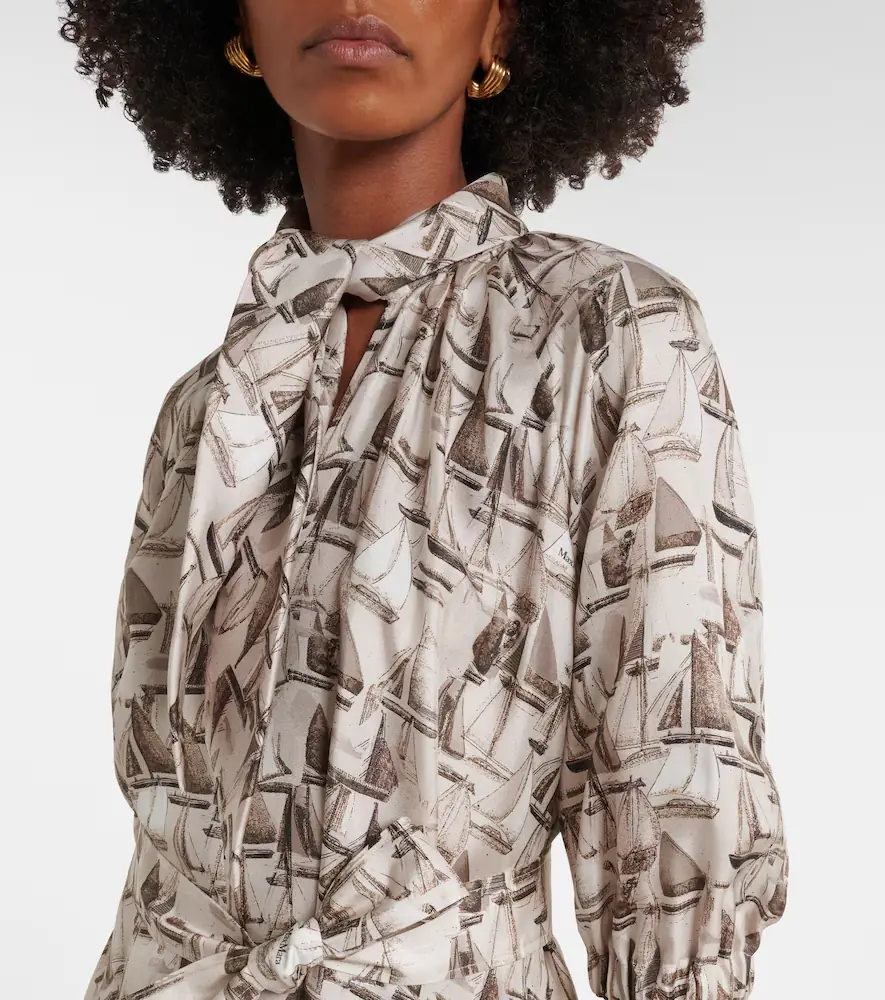 Max Mara Printed tie-neck silk twill midi dress | Thumbnail 2 Max Mara Printed tie-neck silk twill midi dress | Thumbnail 2
