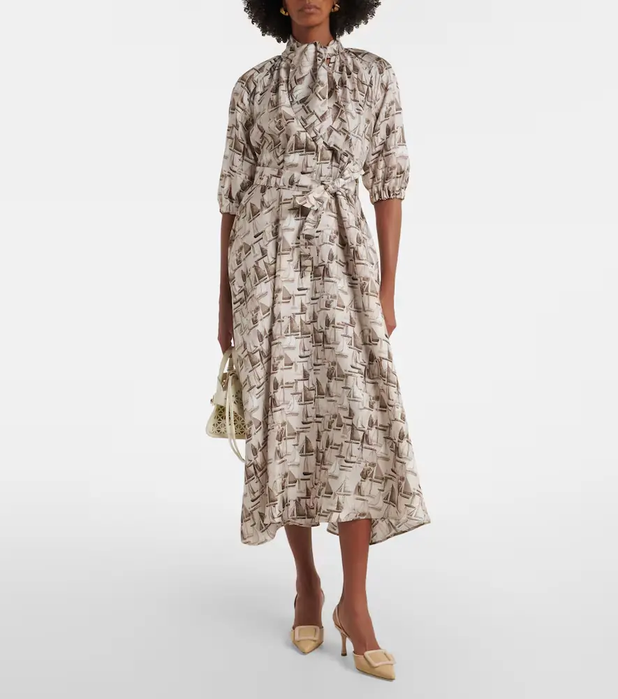 Max Mara Printed tie-neck silk twill midi dress | Thumbnail 3 Max Mara Printed tie-neck silk twill midi dress | Thumbnail 3