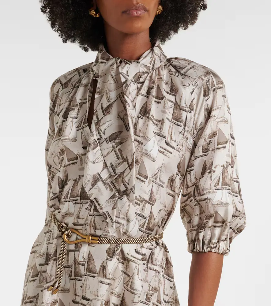 Max Mara Printed tie-neck silk twill midi dress | Thumbnail 5 Max Mara Printed tie-neck silk twill midi dress | Thumbnail 5