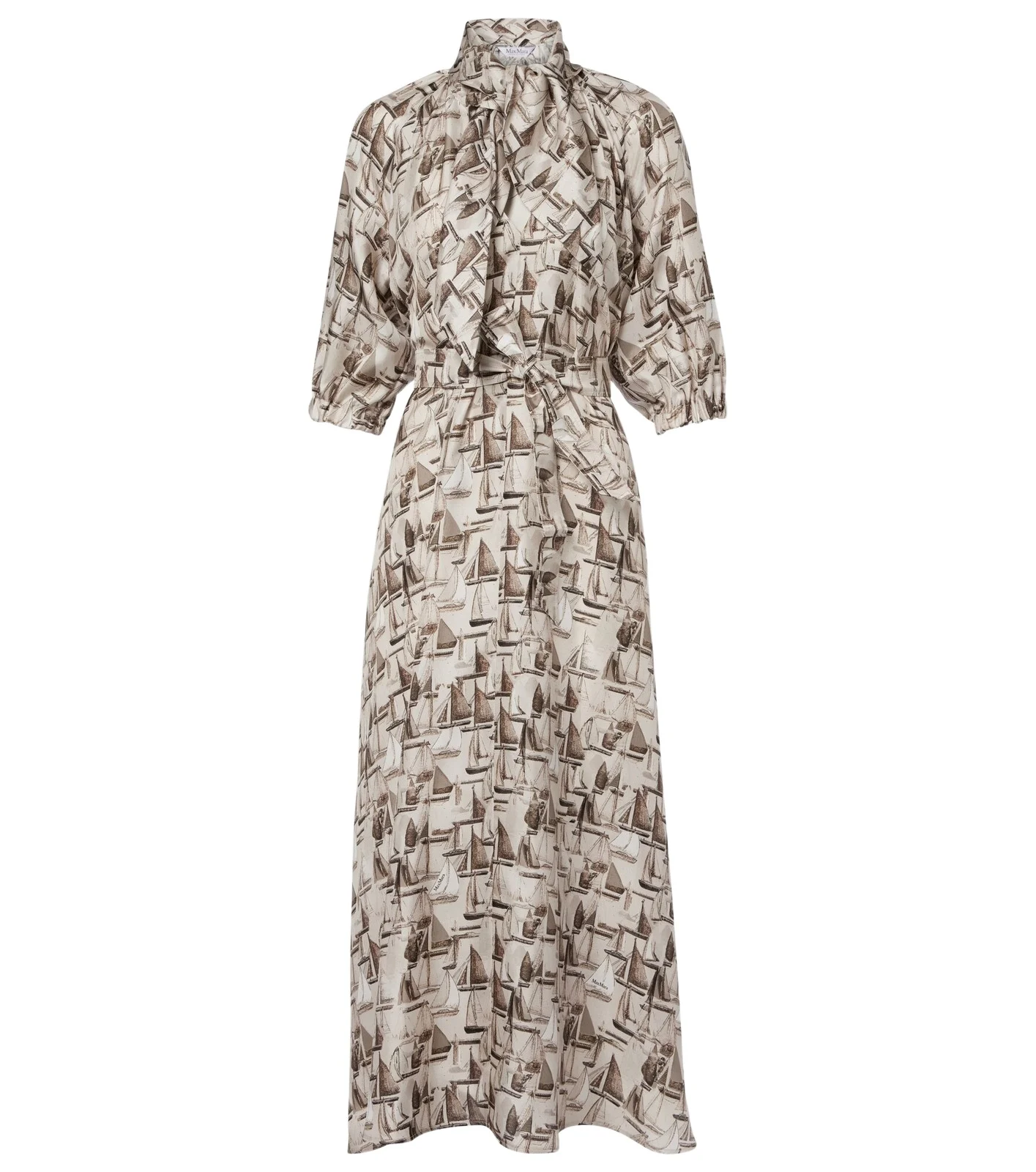 Printed tie-neck silk twill midi dress Printed tie-neck silk twill midi dress