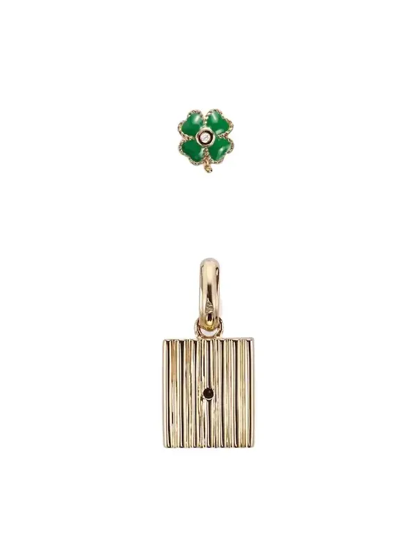 Trèfle and Le Cubo 9kt gold and enamel single earring and pendant set with diamonds Trèfle and Le Cubo 9kt gold and enamel single earring and pendant set with diamonds