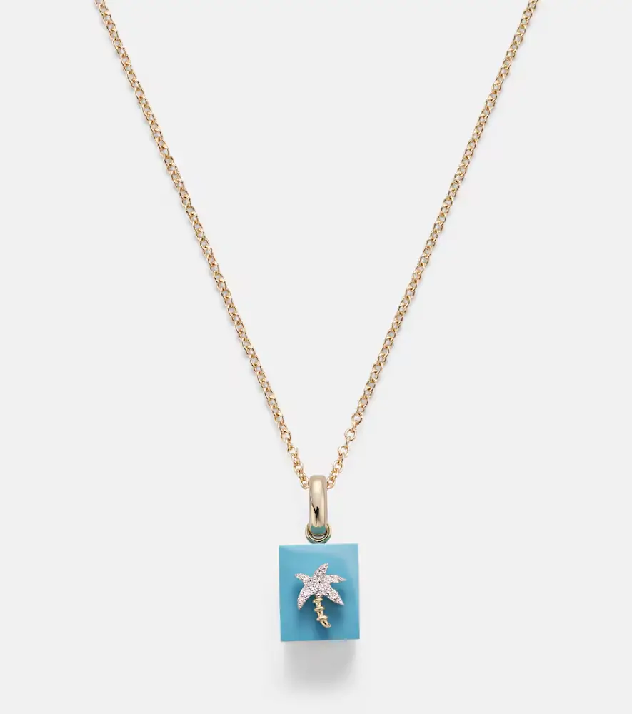 Yvonne Léon Yvonne Léon Palmier and Le Cubo 9kt gold earring and pendant set with turquoise and diamonds | Thumbnail 4 Yvonne Léon Yvonne Léon Palmier and Le Cubo 9kt gold earring and pendant set with turquoise and diamonds | Thumbnail 4