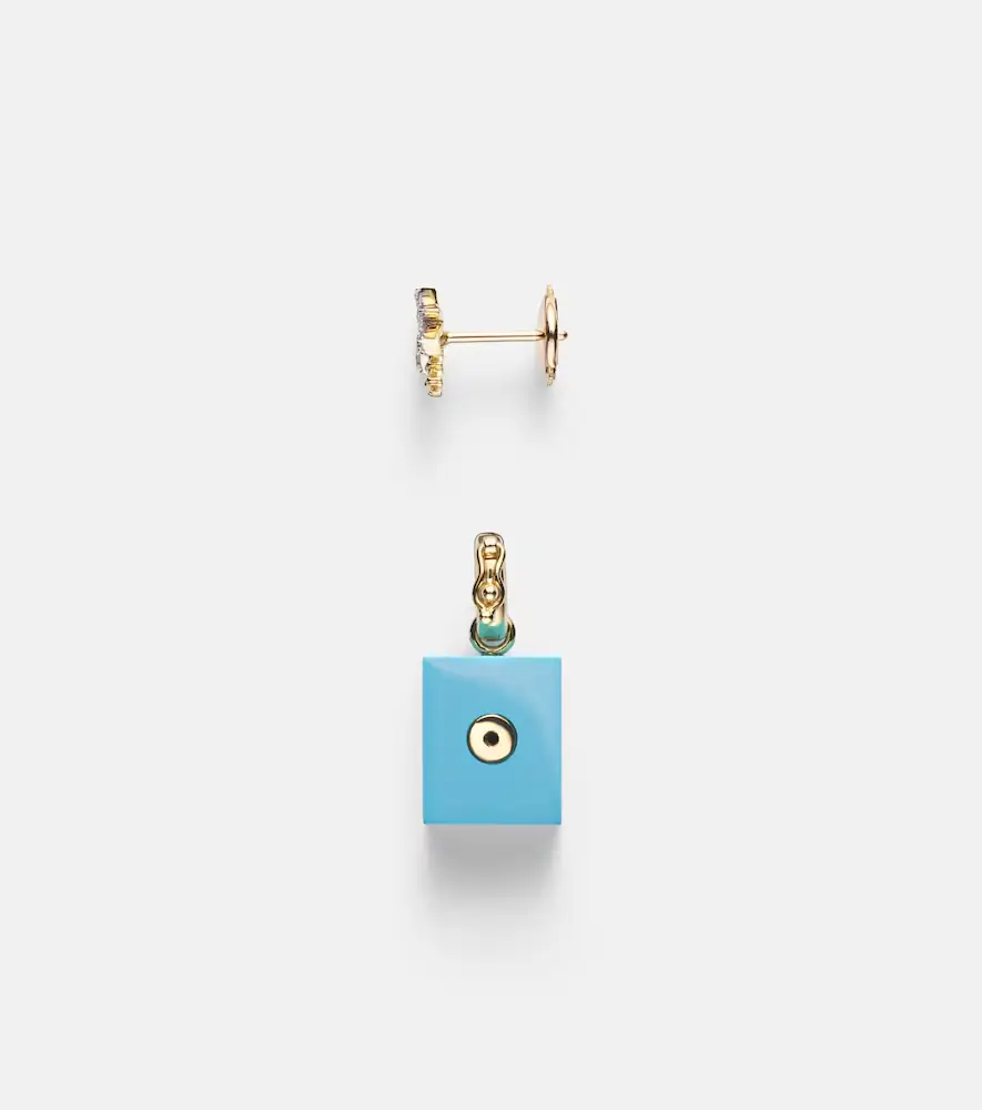 Yvonne Léon Yvonne Léon Palmier and Le Cubo 9kt gold earring and pendant set with turquoise and diamonds | Thumbnail 5 Yvonne Léon Yvonne Léon Palmier and Le Cubo 9kt gold earring and pendant set with turquoise and diamonds | Thumbnail 5