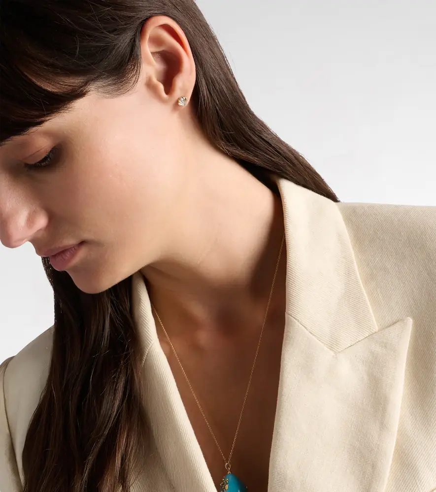 Yvonne Léon Coquillage and Le Cubo 9kt gold single earring and pendant set with diamonds | Thumbnail 2 Yvonne Léon Coquillage and Le Cubo 9kt gold single earring and pendant set with diamonds | Thumbnail 2