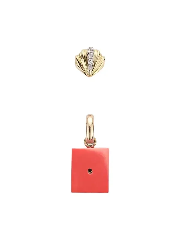 Yvonne Léon Coquillage and Le Cubo 9kt gold single earring and pendant set with diamonds