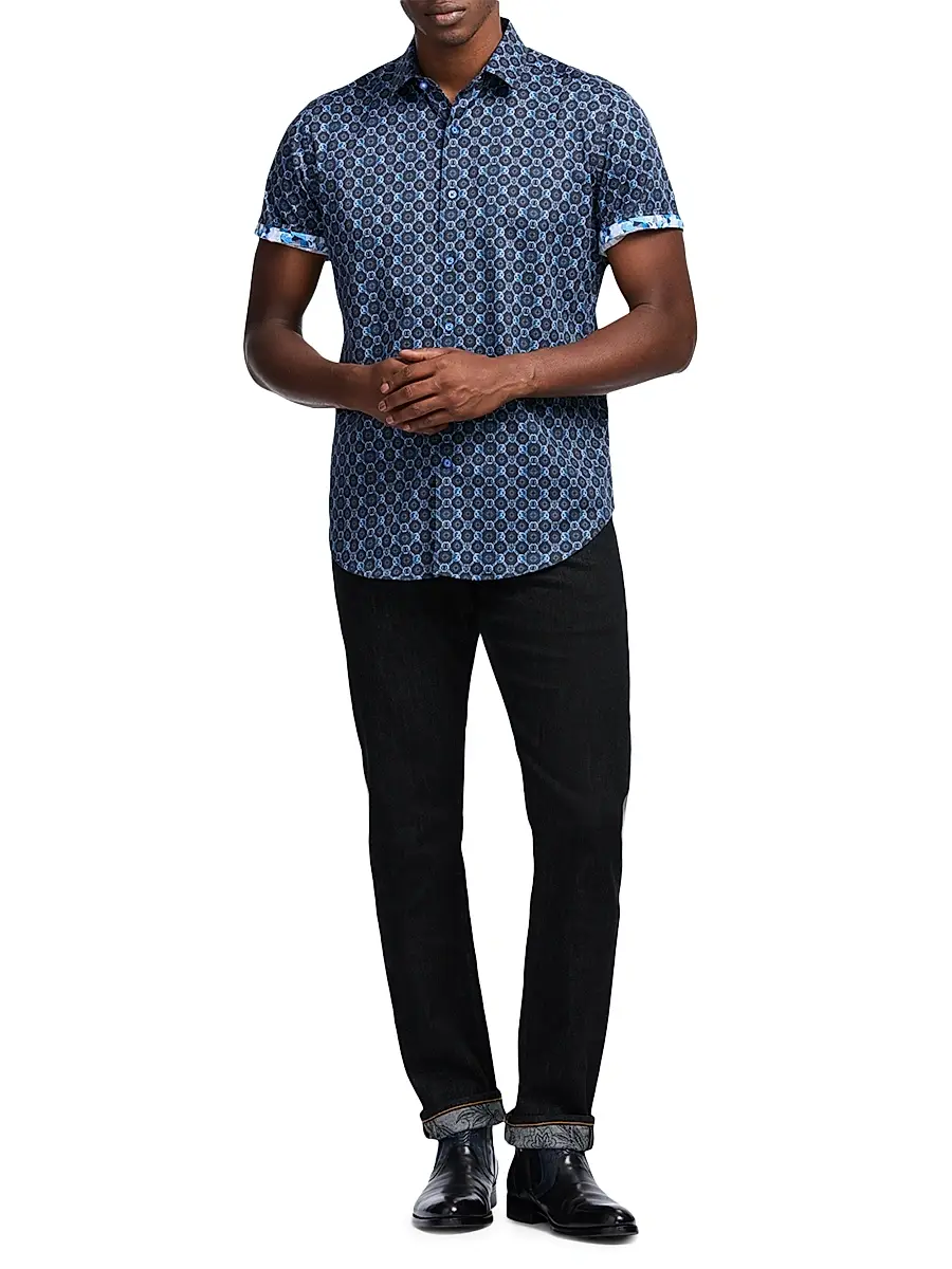 Robert Graham Men's Bramston Geometric Satin Short-Sleeve Shirt | Thumbnail 2 Robert Graham Men's Bramston Geometric Satin Short-Sleeve Shirt | Thumbnail 2