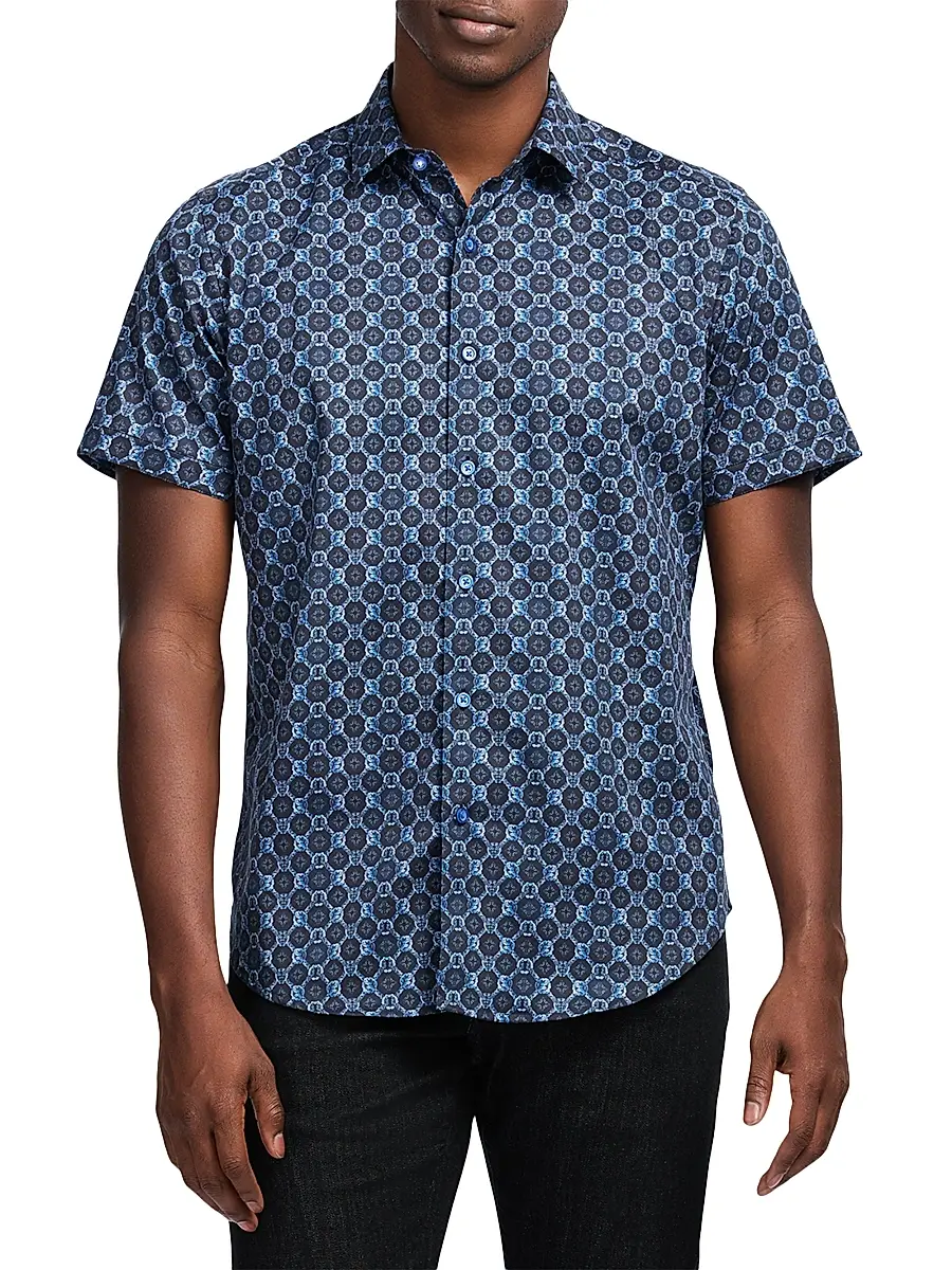 Robert Graham Men's Bramston Geometric Satin Short-Sleeve Shirt | Thumbnail 3 Robert Graham Men's Bramston Geometric Satin Short-Sleeve Shirt | Thumbnail 3