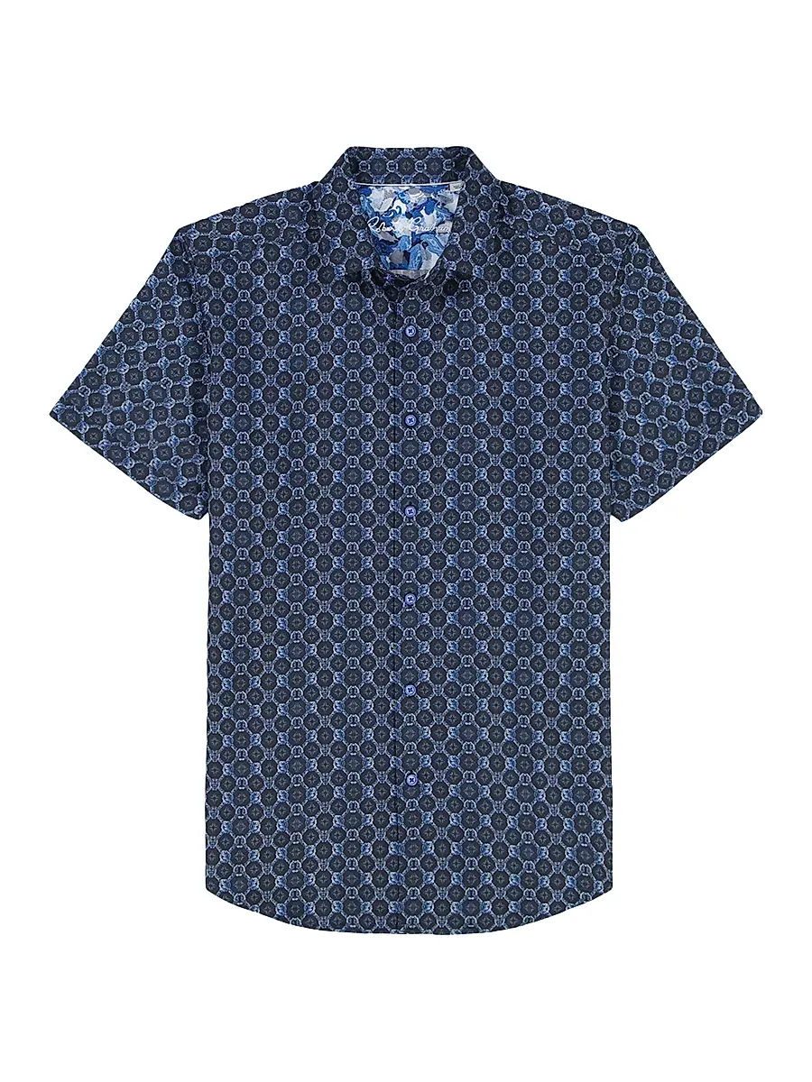 Robert Graham Men's Bramston Geometric Satin Short-Sleeve Shirt