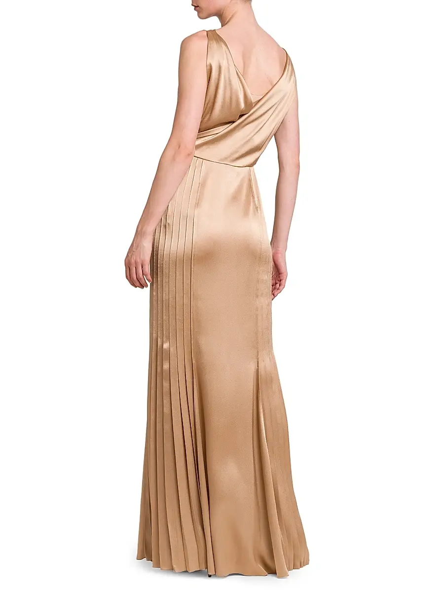 Alberta Ferretti Women's Pleated Satin Cowlneck Gown | Thumbnail 5
