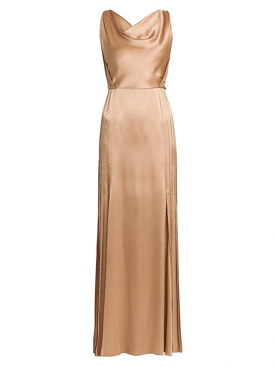 Alberta Ferretti Women's Pleated Satin Cowlneck Gown