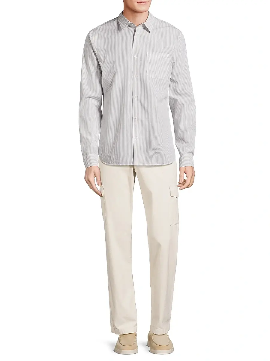 Vince Men's Pinstriped Cotton-Blend Button-Front Shirt | Thumbnail 2 Vince Men's Pinstriped Cotton-Blend Button-Front Shirt | Thumbnail 2