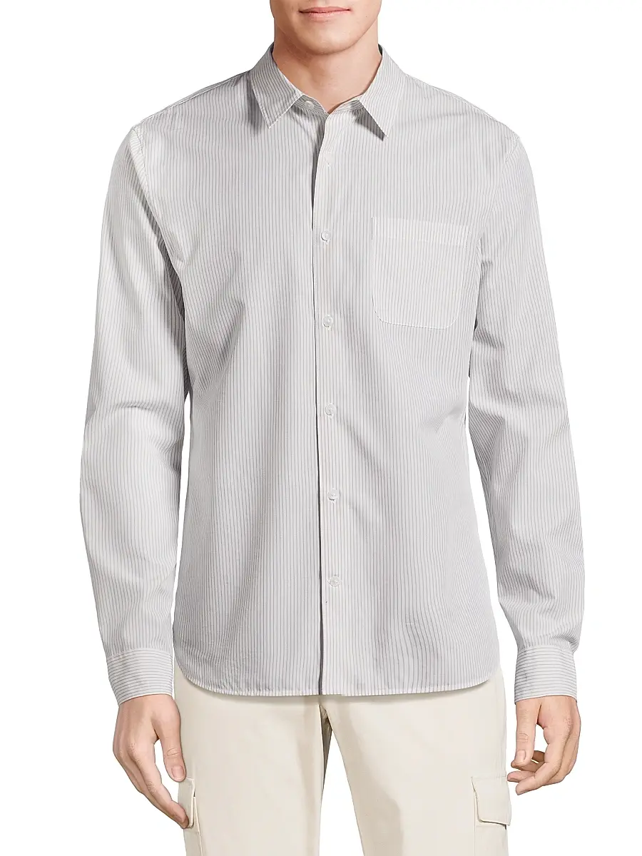 Vince Men's Pinstriped Cotton-Blend Button-Front Shirt | Thumbnail 3 Vince Men's Pinstriped Cotton-Blend Button-Front Shirt | Thumbnail 3