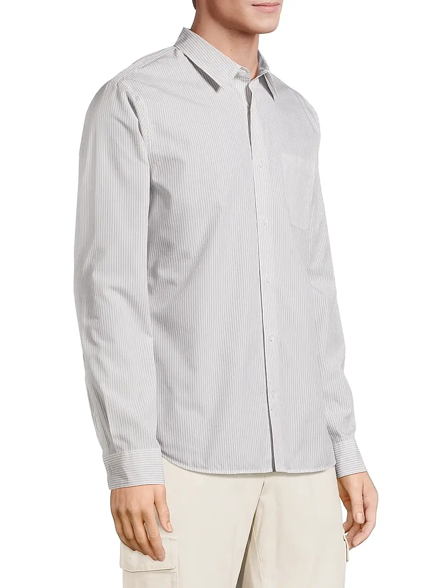 Vince Men's Pinstriped Cotton-Blend Button-Front Shirt | Thumbnail 4 Vince Men's Pinstriped Cotton-Blend Button-Front Shirt | Thumbnail 4