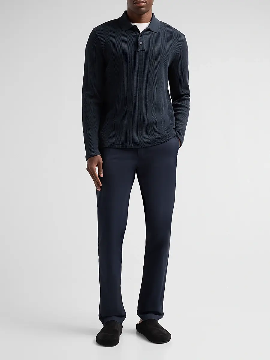 Vince Men's Variegated Textured Long-Sleeve Polo Shirt | Thumbnail 2 Vince Men's Variegated Textured Long-Sleeve Polo Shirt | Thumbnail 2