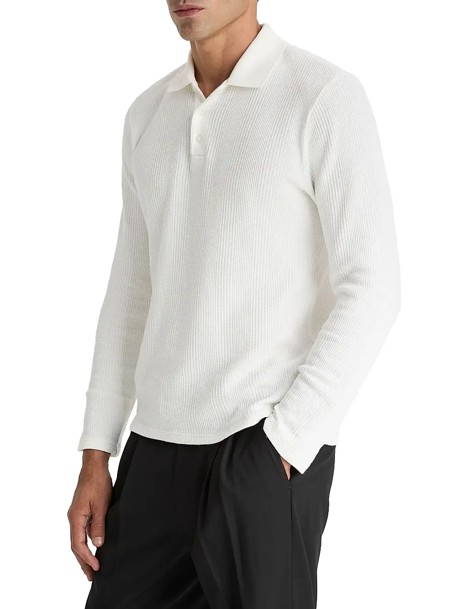 Vince Men's Variegated Textured Long-Sleeve Polo Shirt | Thumbnail 3 Vince Men's Variegated Textured Long-Sleeve Polo Shirt | Thumbnail 3
