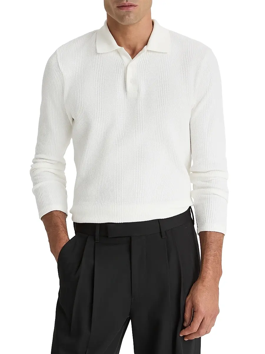 Vince Men's Variegated Textured Long-Sleeve Polo Shirt