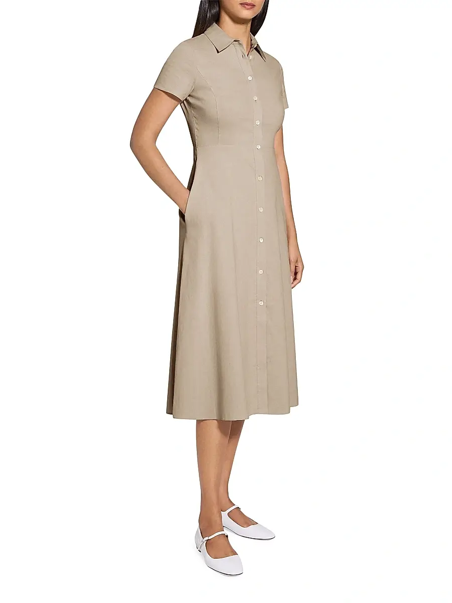 Theory Women's Linen-Blend Midi-Shirtdress | Thumbnail 3
