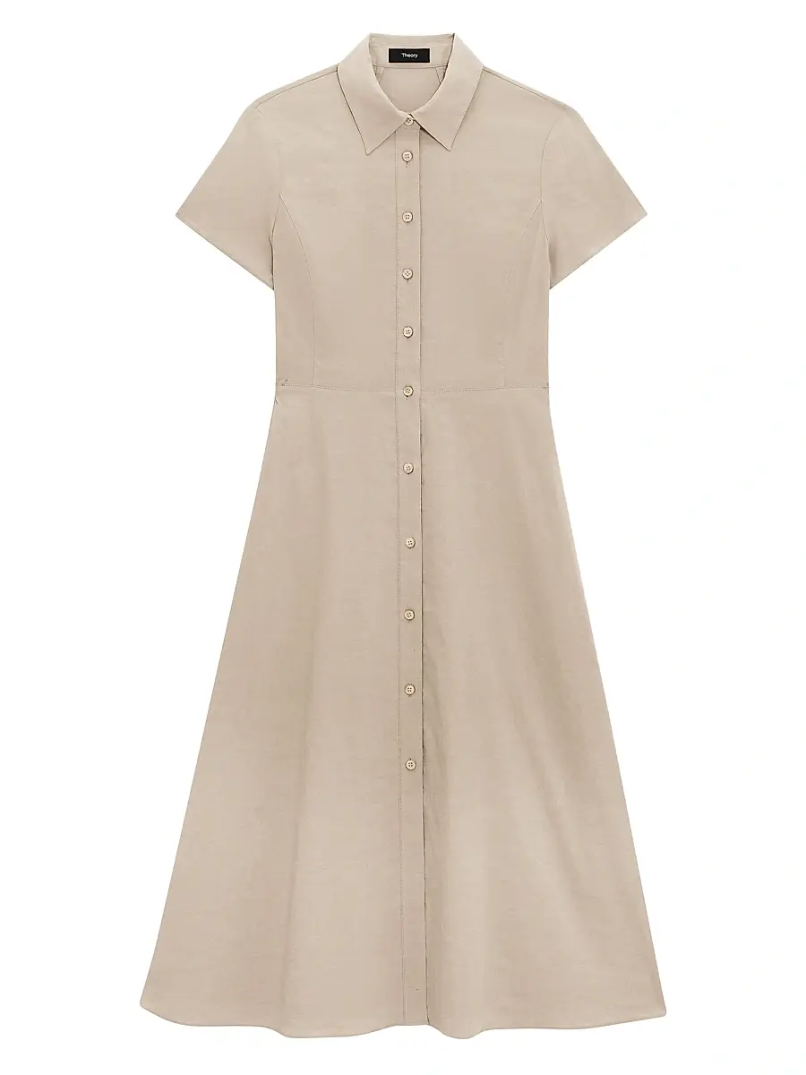 Theory Women's Linen-Blend Midi-Shirtdress