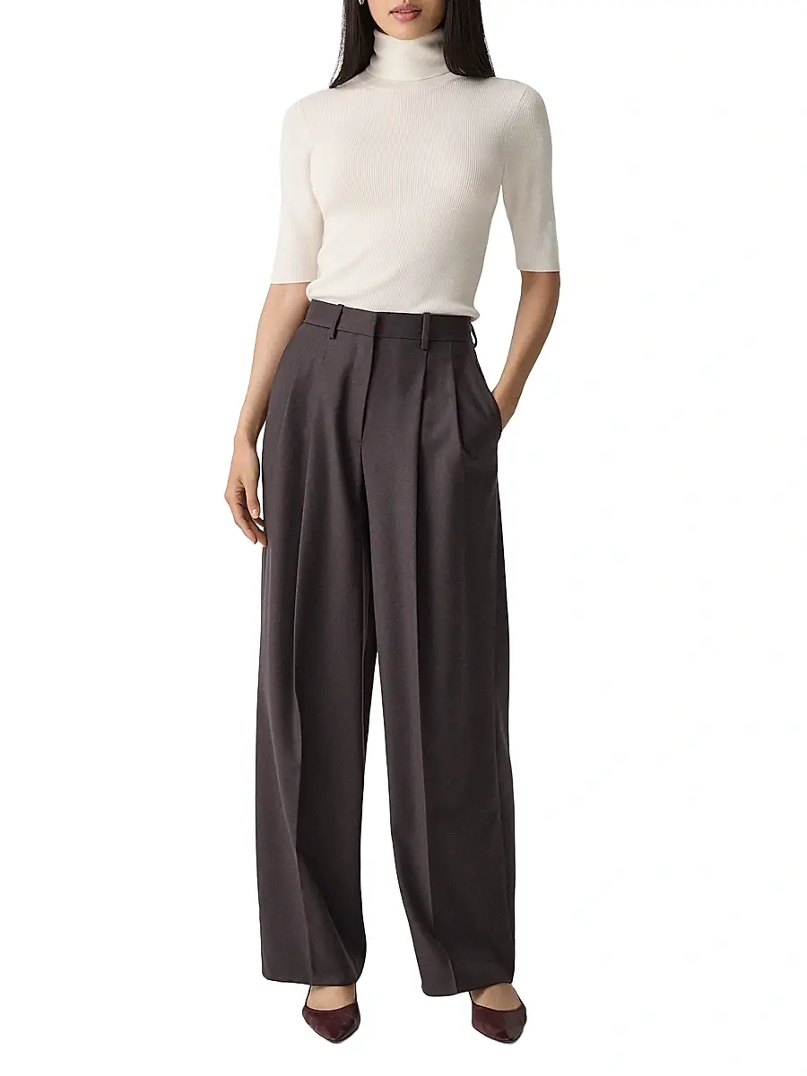 Theory Women's Pleated Wool High-Rise Straight-Leg Pants | Thumbnail 2 Theory Women's Pleated Wool High-Rise Straight-Leg Pants | Thumbnail 2