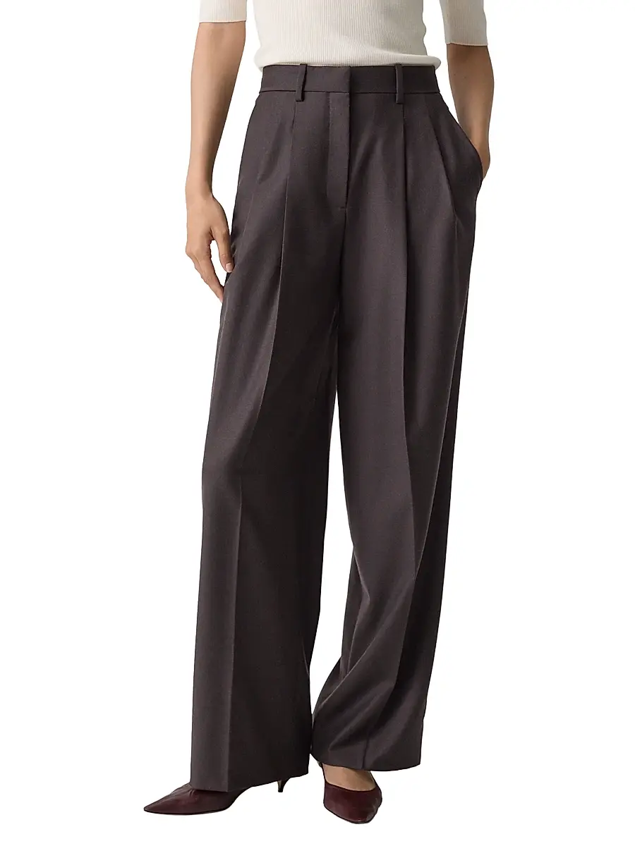 Theory Women's Pleated Wool High-Rise Straight-Leg Pants | Thumbnail 3 Theory Women's Pleated Wool High-Rise Straight-Leg Pants | Thumbnail 3