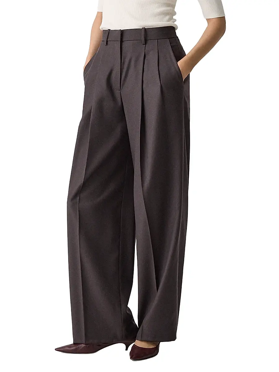 Theory Women's Pleated Wool High-Rise Straight-Leg Pants | Thumbnail 4 Theory Women's Pleated Wool High-Rise Straight-Leg Pants | Thumbnail 4