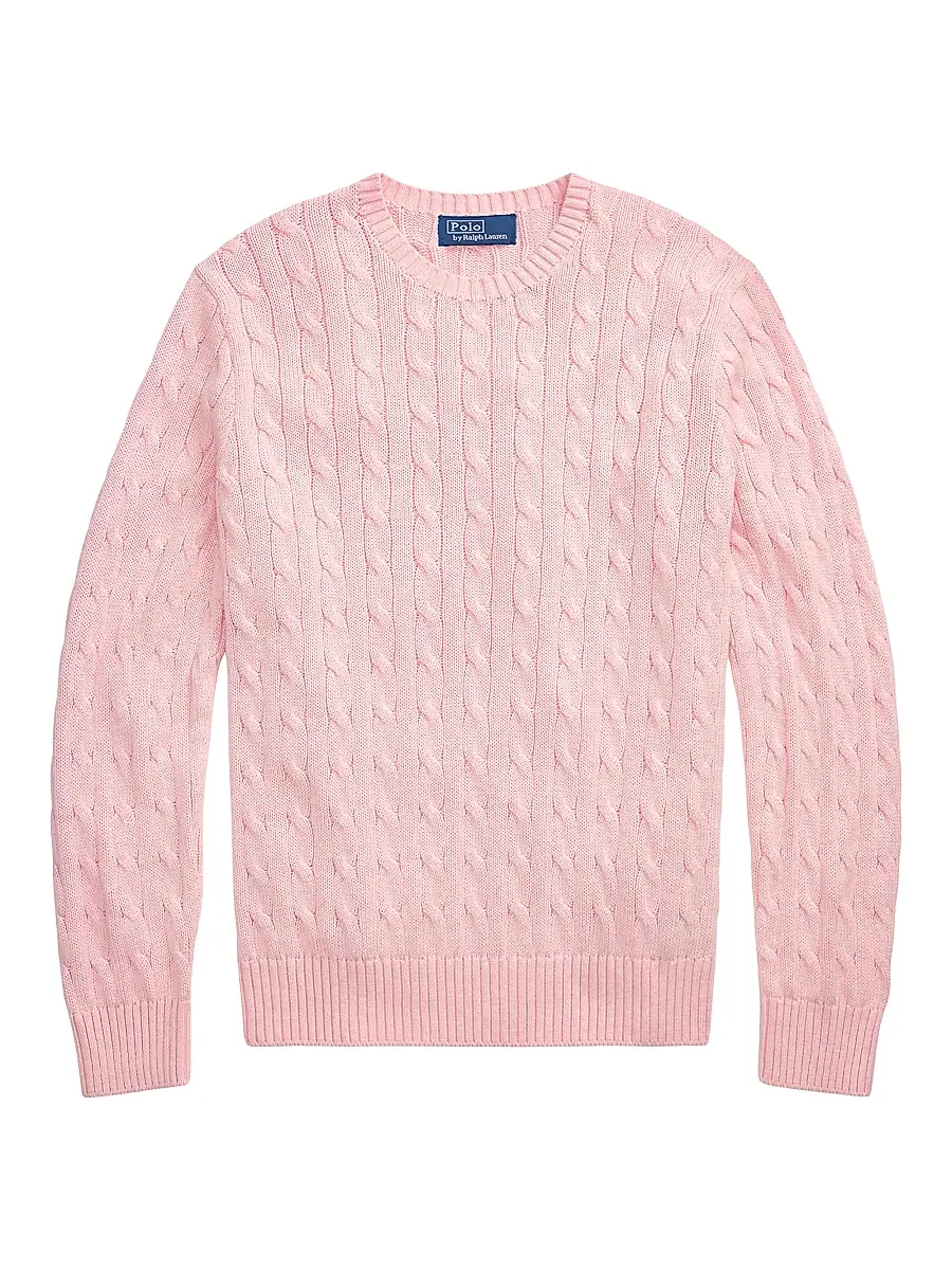 Polo Ralph Lauren Men's Cable-Knit Cotton Crewneck Sweater - Ballet Pink Heather | Image 1 Polo Ralph Lauren Men's Cable-Knit Cotton Crewneck Sweater - Ballet Pink Heather | Image 1