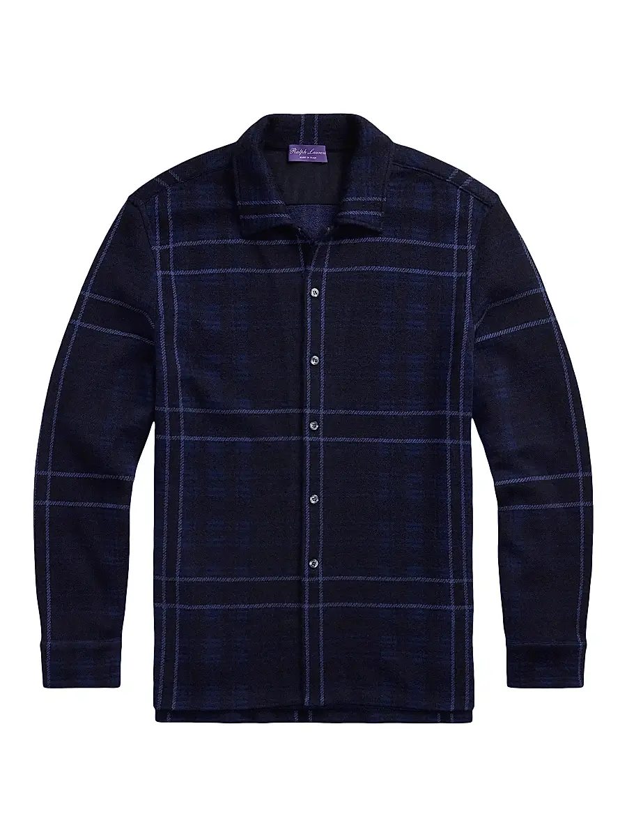 Ralph Lauren Purple Label Men's Plaid Cashmere Shirt Sweater - Navy Multi - Size Large | Image 1 Ralph Lauren Purple Label Men's Plaid Cashmere Shirt Sweater - Navy Multi - Size Large | Image 1