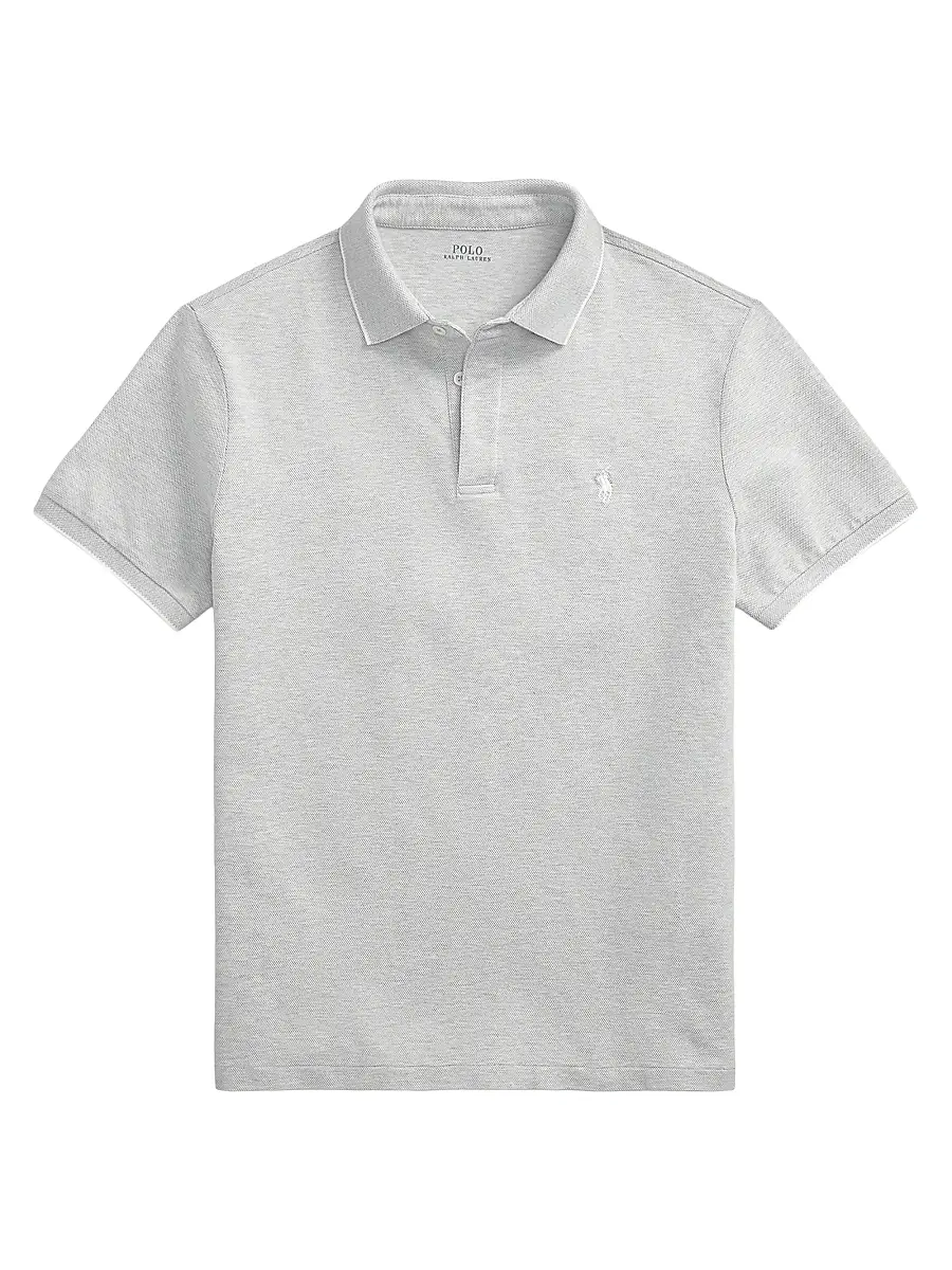 Polo Ralph Lauren Men's Custom-Slim-Fit Stretch Oxford Mesh Polo Shirt - Andover Heather White | Image 1 Polo Ralph Lauren Men's Custom-Slim-Fit Stretch Oxford Mesh Polo Shirt - Andover Heather White | Image 1
