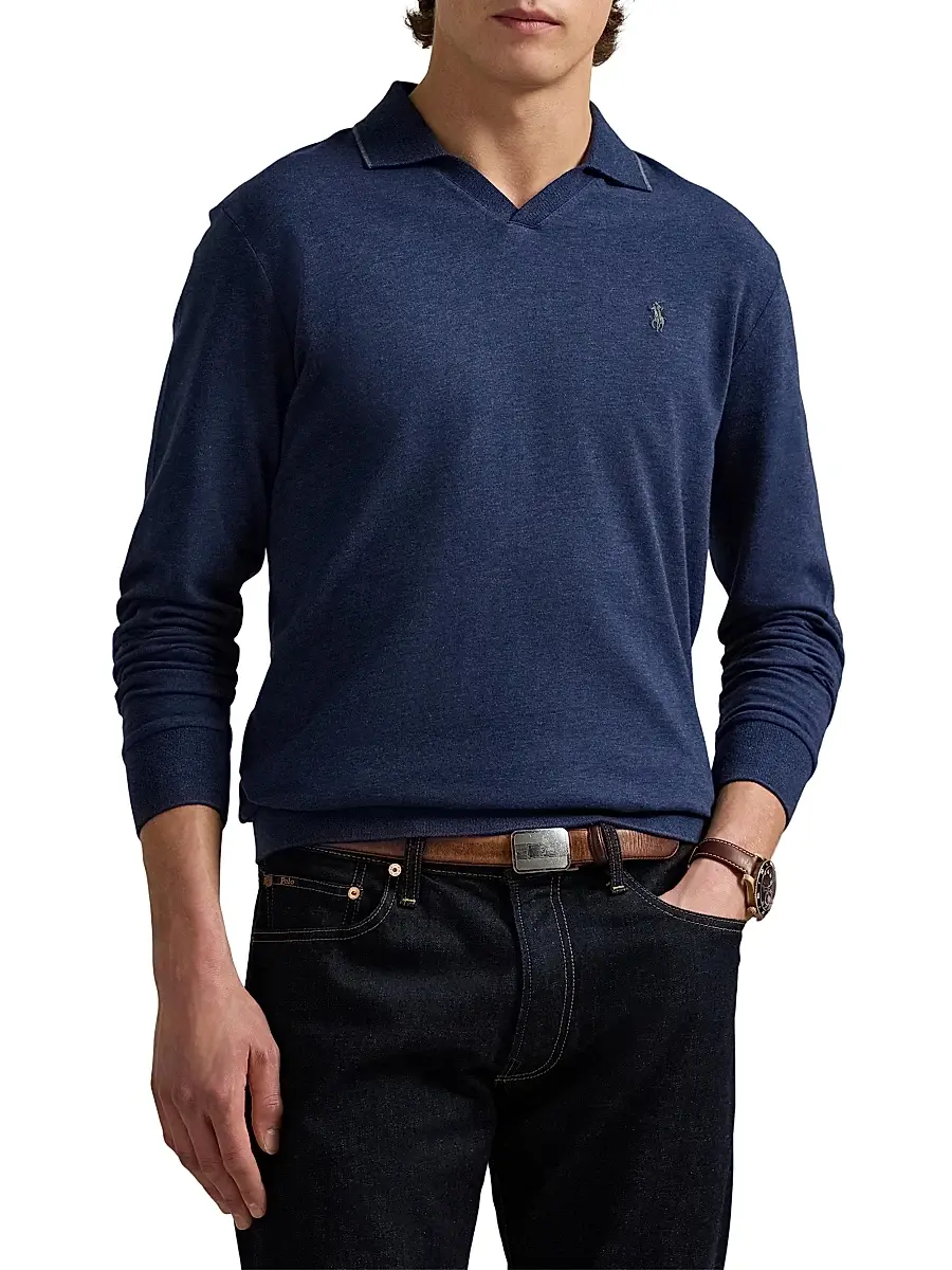 Polo Ralph Lauren Men's Textured Cotton Jersey Polo Shirt | Thumbnail 3 Polo Ralph Lauren Men's Textured Cotton Jersey Polo Shirt | Thumbnail 3