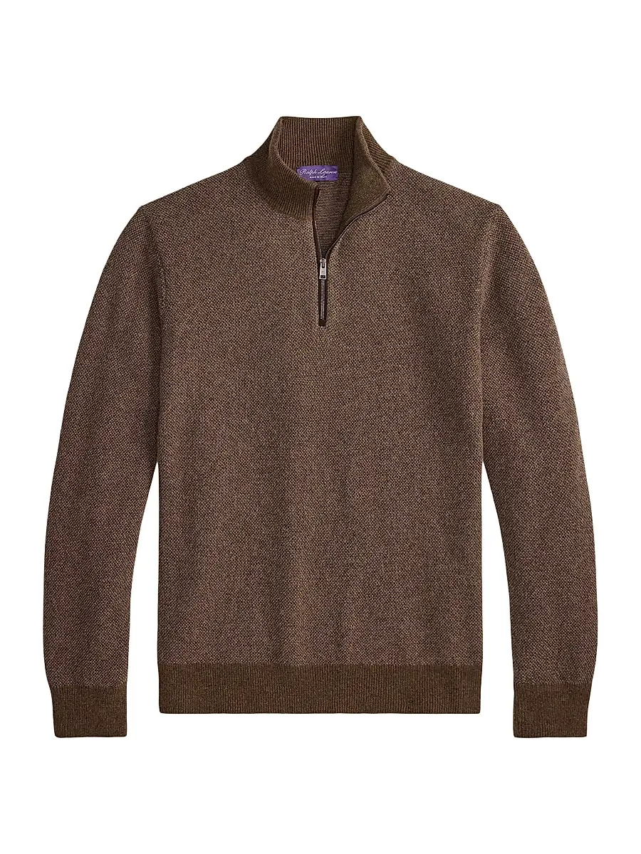 Ralph Lauren Purple Label Men's Cashmere Quarter-Zip Sweater - Taupe Multi - Size XL | Image 1 Ralph Lauren Purple Label Men's Cashmere Quarter-Zip Sweater - Taupe Multi - Size XL | Image 1