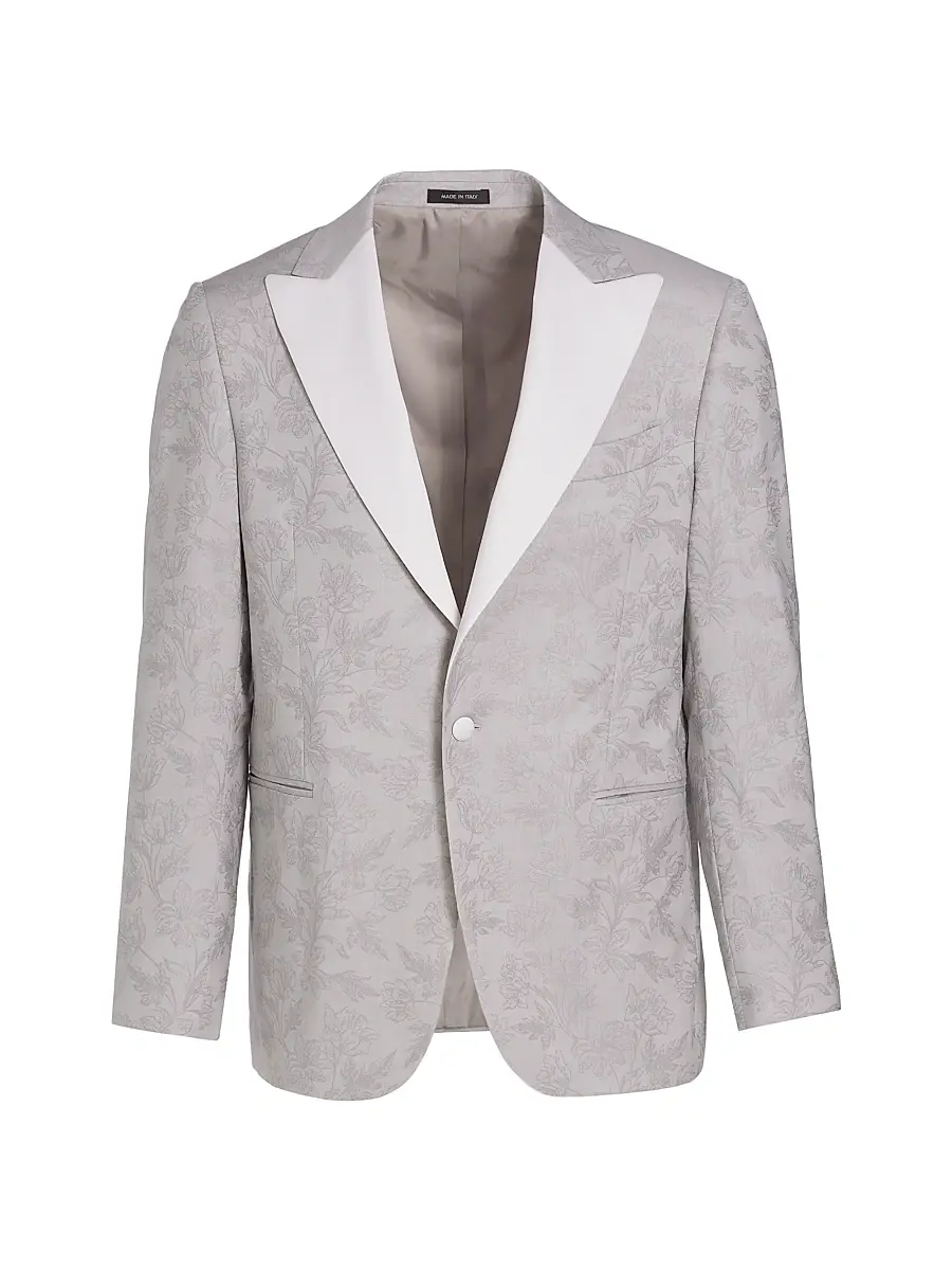 Saks Fifth Avenue Men's COLLECTION Floral Wool One-Button Dinner Jacket - Mirage Gray | Image 1 Saks Fifth Avenue Men's COLLECTION Floral Wool One-Button Dinner Jacket - Mirage Gray | Image 1