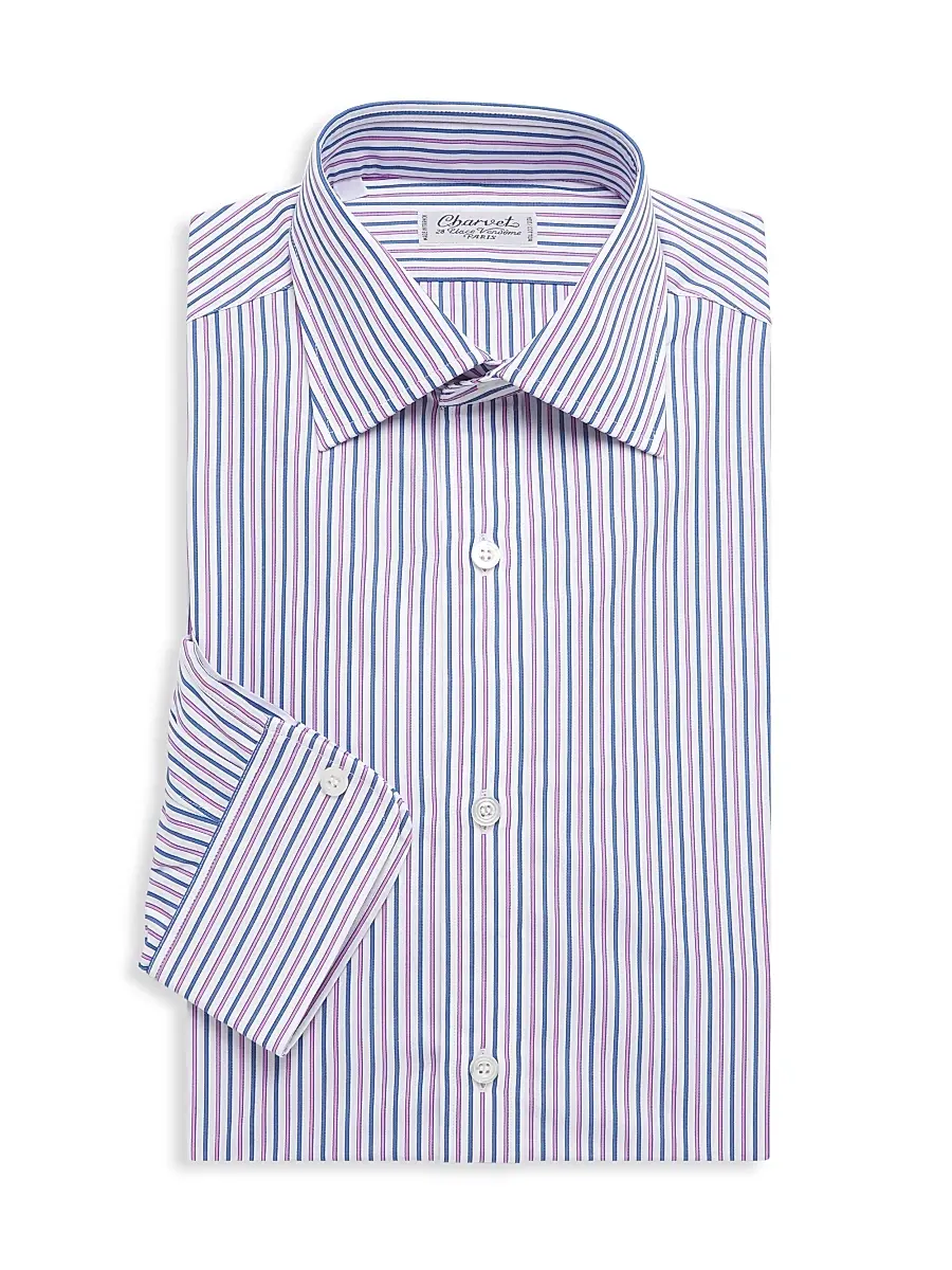 Charvet Men's Pinstriped Dress Shirt - White Pink Blue | Image 1 Charvet Men's Pinstriped Dress Shirt - White Pink Blue | Image 1