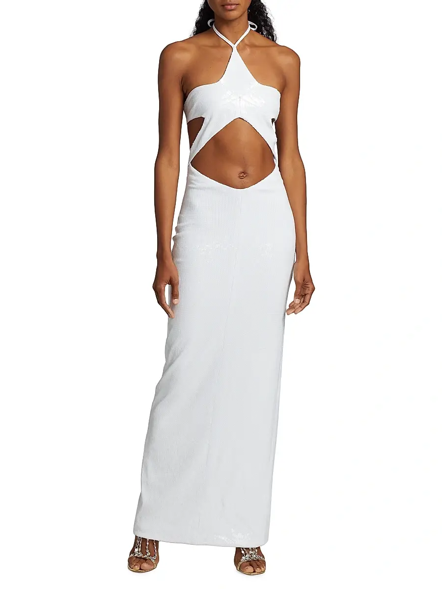 Christian Cowan Women's Metallic Halter Gown | Thumbnail 2 Christian Cowan Women's Metallic Halter Gown | Thumbnail 2