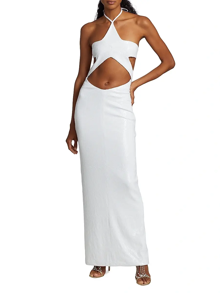 Christian Cowan Women's Metallic Halter Gown | Thumbnail 3 Christian Cowan Women's Metallic Halter Gown | Thumbnail 3