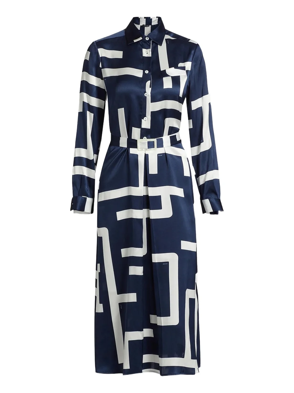 Women's Printed Silk Belted Shirtdress