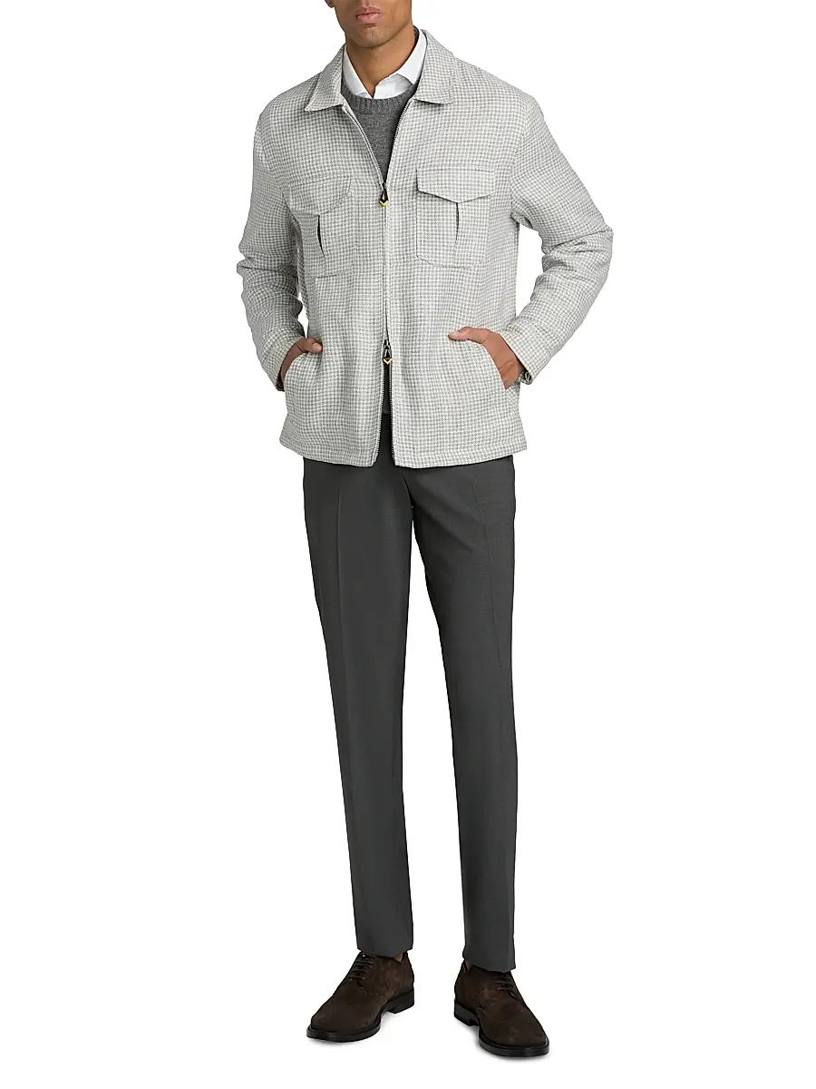 Sartorio Napoli Men's Joly Checked Linen-Blend Zip-Front Jacket | Thumbnail 2 Sartorio Napoli Men's Joly Checked Linen-Blend Zip-Front Jacket | Thumbnail 2