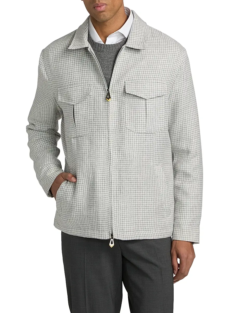 Sartorio Napoli Men's Joly Checked Linen-Blend Zip-Front Jacket | Thumbnail 3 Sartorio Napoli Men's Joly Checked Linen-Blend Zip-Front Jacket | Thumbnail 3