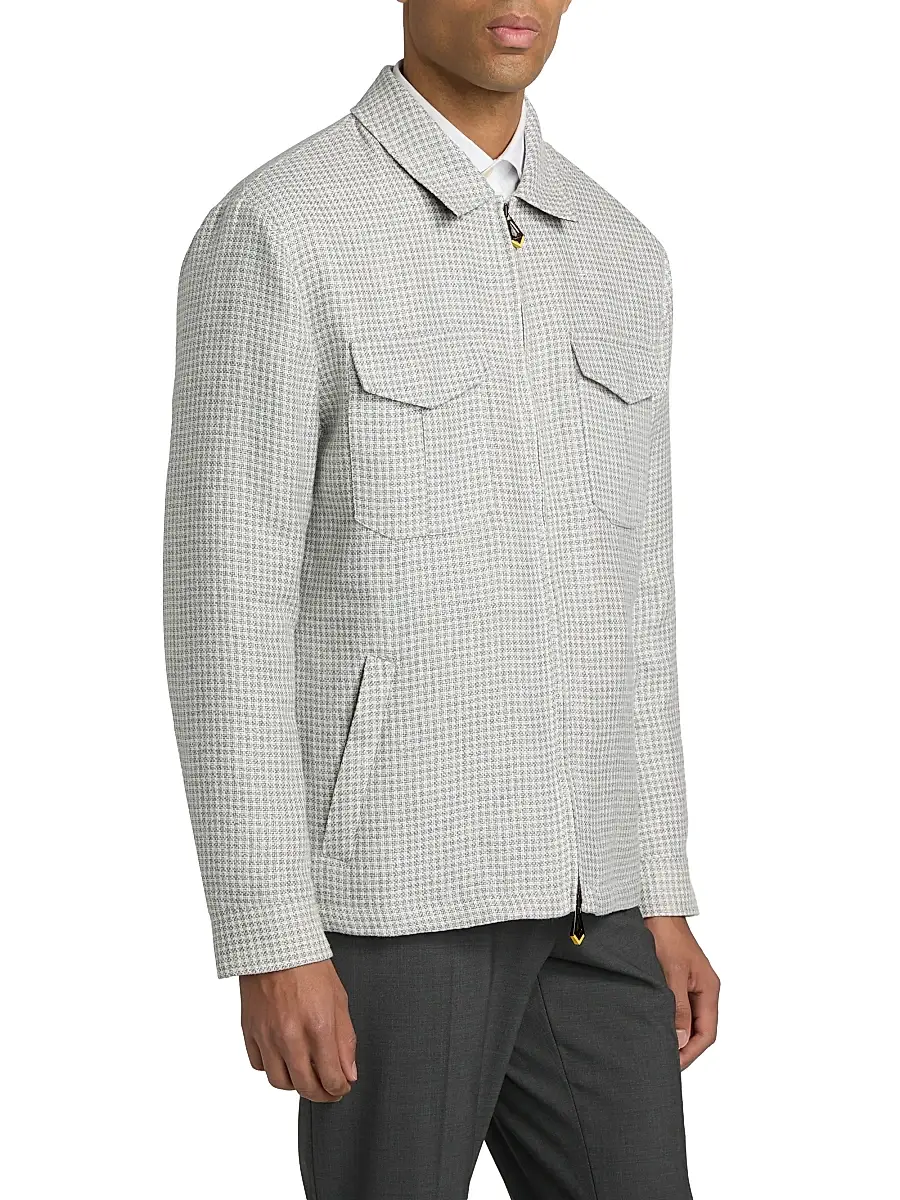 Sartorio Napoli Men's Joly Checked Linen-Blend Zip-Front Jacket | Thumbnail 4 Sartorio Napoli Men's Joly Checked Linen-Blend Zip-Front Jacket | Thumbnail 4