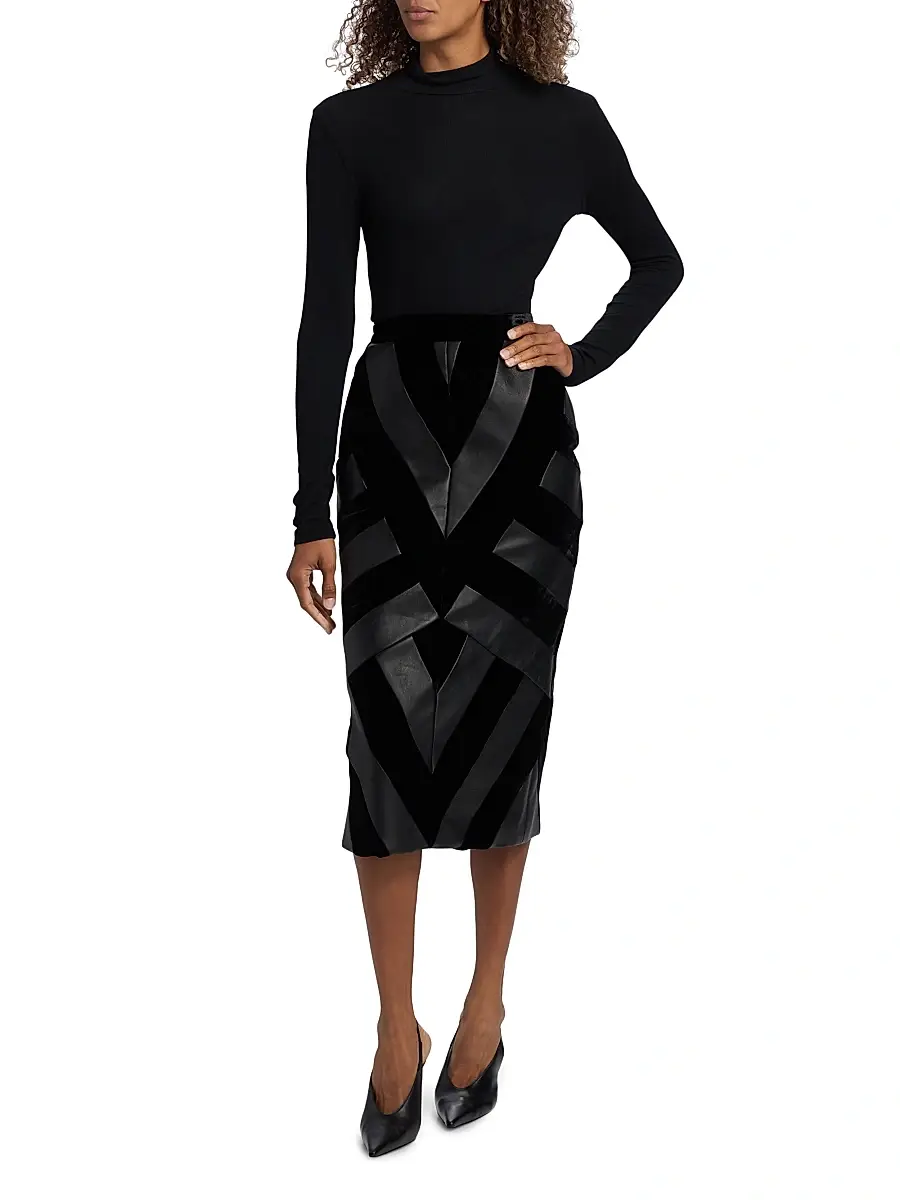 Sergio Hudson Women's Leather Chevron Skirt | Thumbnail 2 Sergio Hudson Women's Leather Chevron Skirt | Thumbnail 2