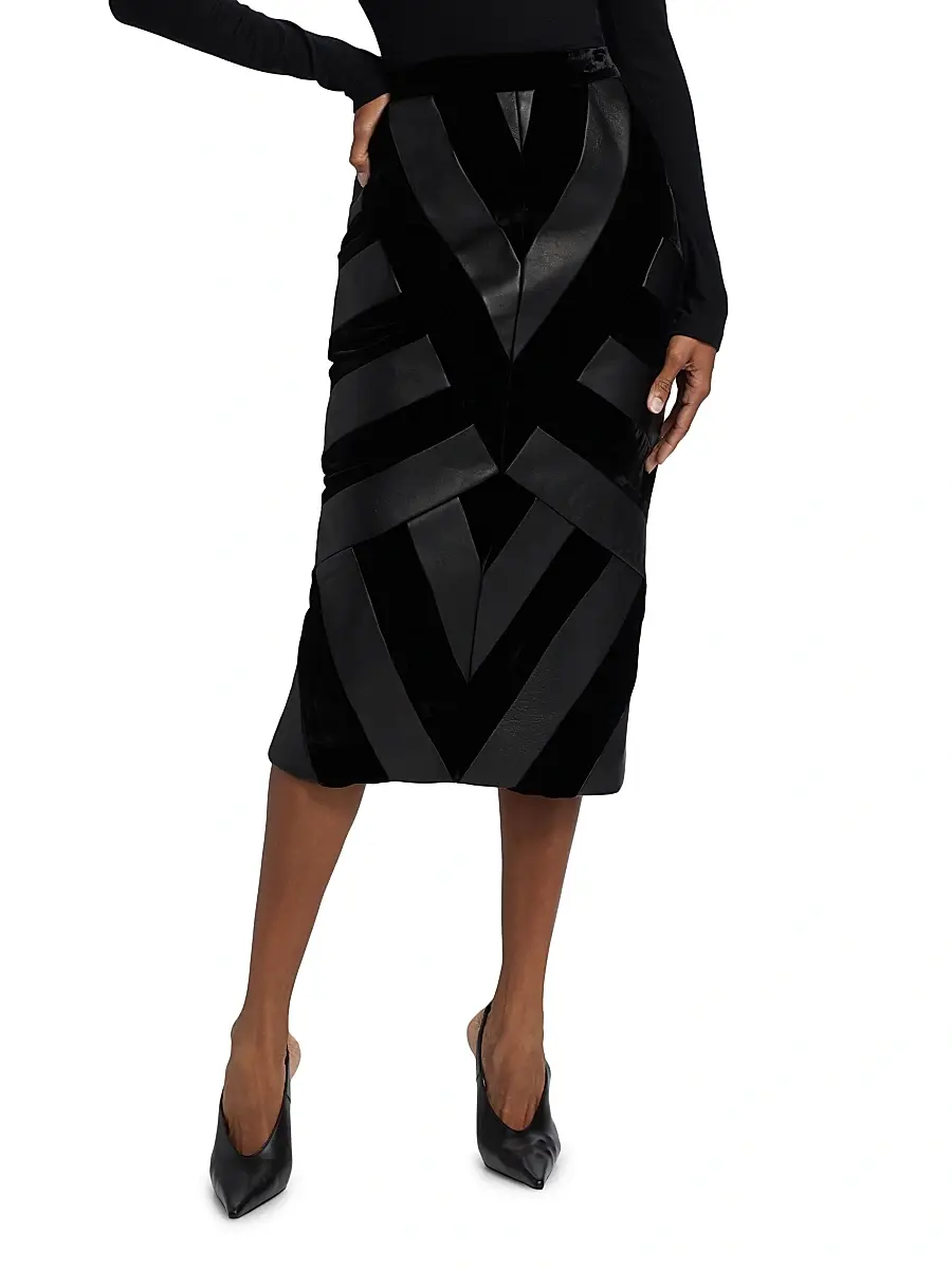 Sergio Hudson Women's Leather Chevron Skirt | Thumbnail 3 Sergio Hudson Women's Leather Chevron Skirt | Thumbnail 3