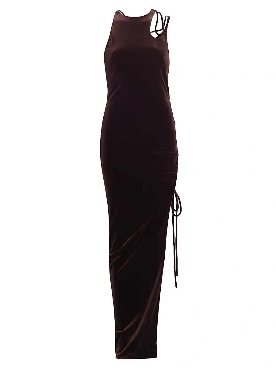 Monse Women's Lace-Up Velvet Maxi-Dress - Brown | Image 1 Monse Women's Lace-Up Velvet Maxi-Dress - Brown | Image 1