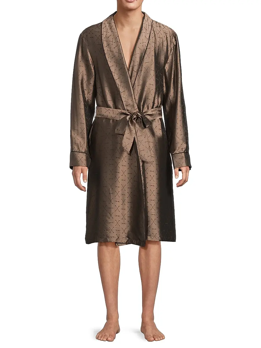 Fleur du Mal Men's Logo Jacquard Silk-Blend Robe | Thumbnail 3 Fleur du Mal Men's Logo Jacquard Silk-Blend Robe | Thumbnail 3